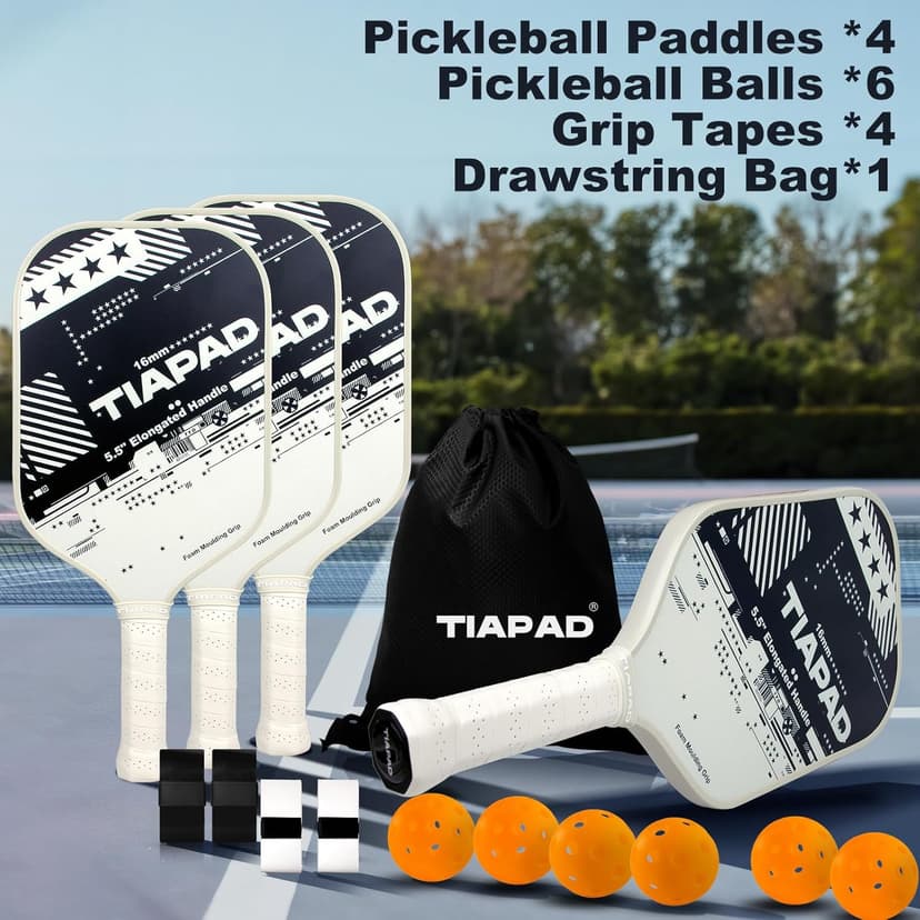 Pickleball Paddles Set of 2/4, USAPA Approved, Foam Molding 5.5" Long Handle, Lightweight, Fiberglass 16mm, Textured Surface, Elongated Pickle Ball Rackets 2 Pack for Beginner