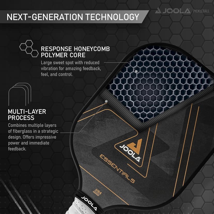 JOOLA Stratos or Essentials Pickleball Paddle – Reinforced Fiberglass Surface, Honeycomb Polypropylene Core, USAPA Approved, Durable & Beginner-Friendly Pickleball Racket with Comfortable Grip