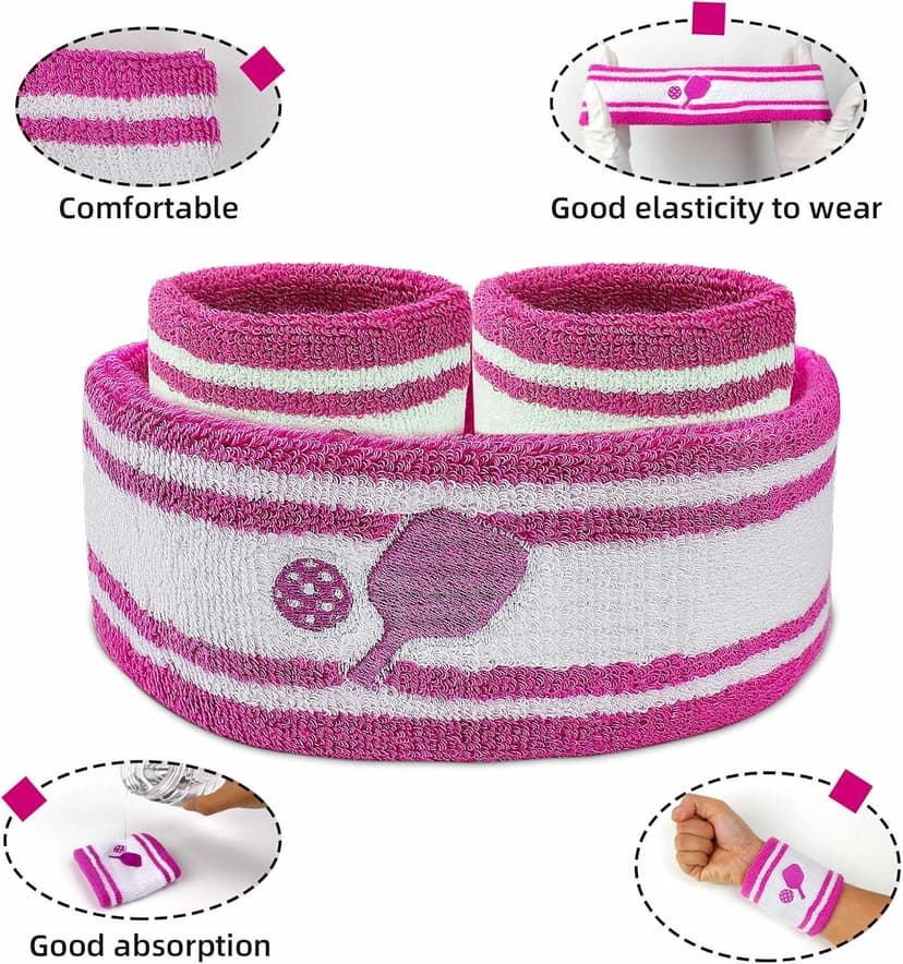 KOFULL Pickleball Accessories, Pickleball Gifts for Women and Men, Cotton Sweat Bands Headband Set for Pickleball, Tennis, Golf, Yoga Sports, Green