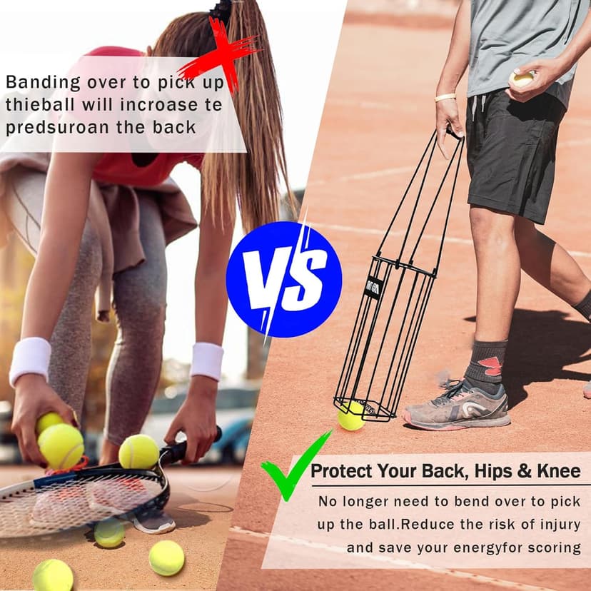 Portable Pickleball & Tennis Ball Hopper Basket Picker Upper,Tennis Hopper Basket with Handle for Easy Pickup,Tennis Ball Basket Pickup Hopper for Picking and Storage Training Tool for Ball