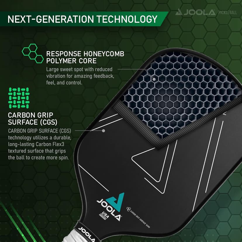 Joola Vision Pickleball Paddle with Textured Carbon Grip Surface Technology for Maximum Spin and Control with Added Power - Polypropylene Honeycomb Core Pickleball Racket
