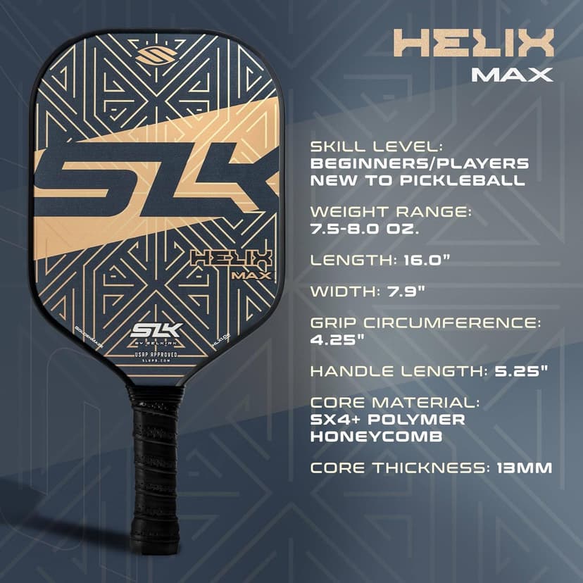 SLK Helix Pro Pickleball Paddle | Carbon Fiber & Fiberglass Hybrid Face | Thermoformed Carbon Fiber Core | Unmatched Control