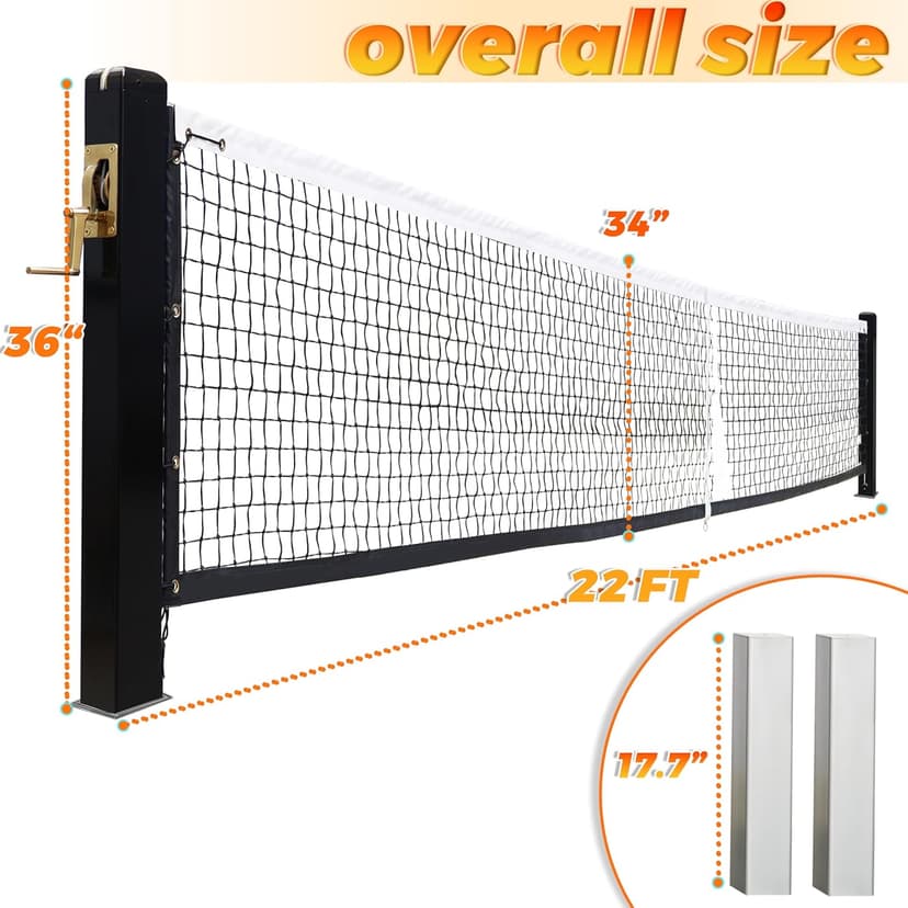 Pro-Grade In-Ground Pickleball Net with Brass Crank Handle,Galvanized Steel Sleeves,Tournament Regulation Size,Heavy Duty Pickleball Post for Indoor Gym or Outdoor Court