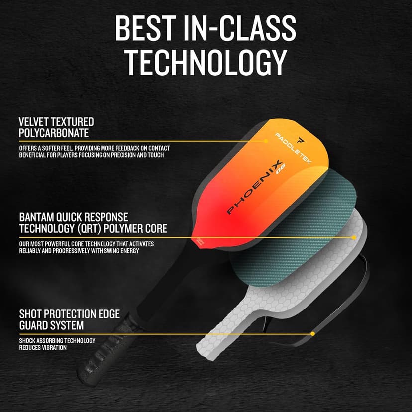 Paddletek Phoenix G6 Pickleball Paddle | Professional Pickleball Paddles with Honeycomb Core, Polycarbonate Surface, Graphite PolyCore & High Tack Performance Grip | USAPA Approved