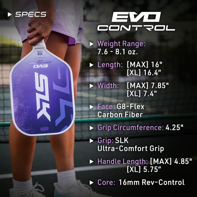 Selkirk Sport SLK Evo Pickleball Paddle | Designed in The USA | Power, Control or Hybrid | Fiberglass & Carbon Fiber with SpinFlex Surface