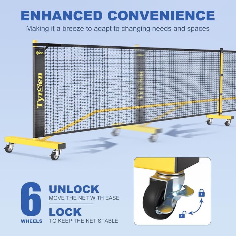 Pickleball Net Set, Pickleball Net on Wheels for Driveway Backyard, 22FT Regular Size, 4 Pickleball Paddles & 6 Balls, 12 Court Markers, 1 Carry Bag, Pickleball Set for Indoor Outdoor Play