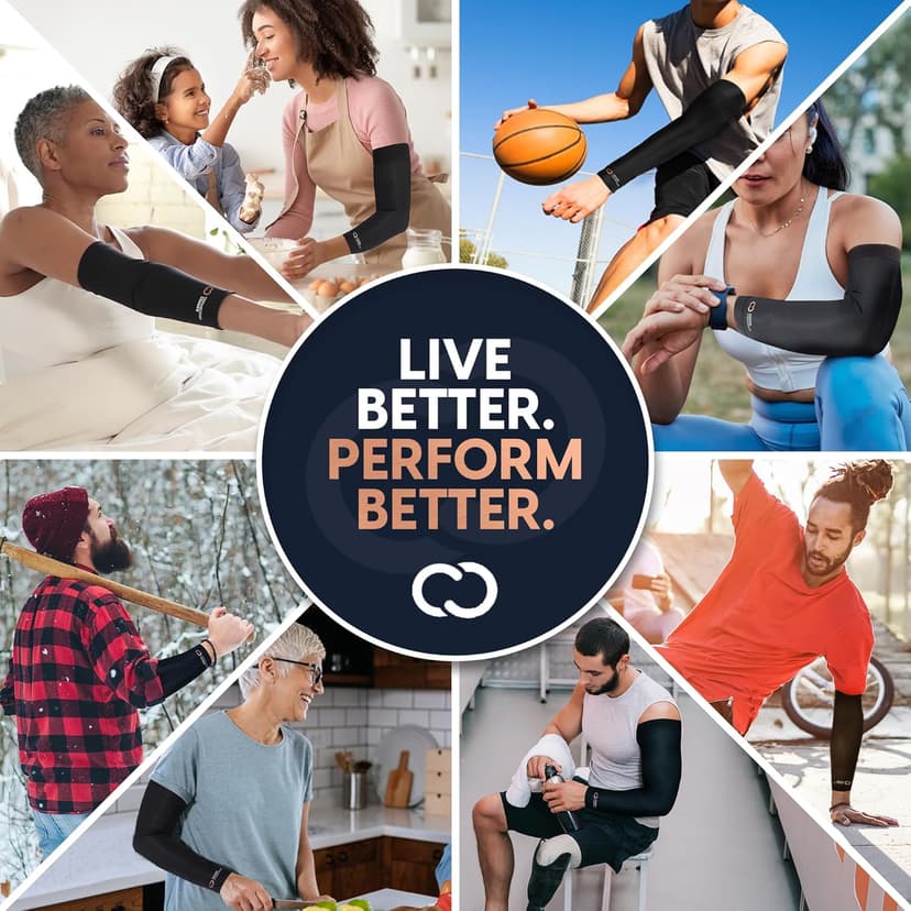 Copper Compression Arm Sleeve - Copper Infused Full Arm Brace for Forearm, Bicep, Triceps - Tennis Elbow, Basketball, Golf, Arthritis, Tendonitis, Bursitis, Post Surgery Rehab - Black - S