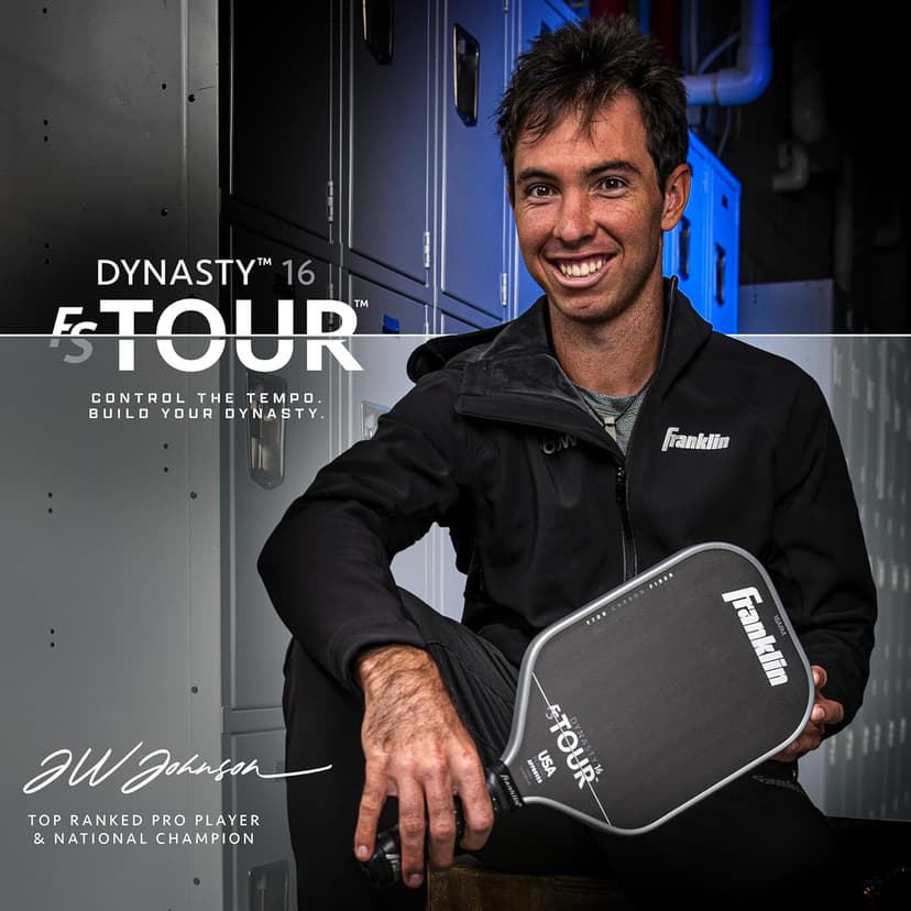 Franklin Sports Pro Pickleball Paddles - FS Tour Series Raw Carbon Fiber T700 - USA Pickleball Approved - Unibody Epoxy Resin Injected Edge - Dynasty + Tempo - 14mm/16mm Core - Gray, Blue + Pink