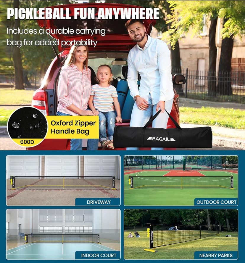 BAGAIL Portable Pickleball Net Set, 22 FT Regulation Size Pickle Ball Net with Ball Collector, Carry Bag, Easy Setup for Outdoor Indoor Driveway - Red