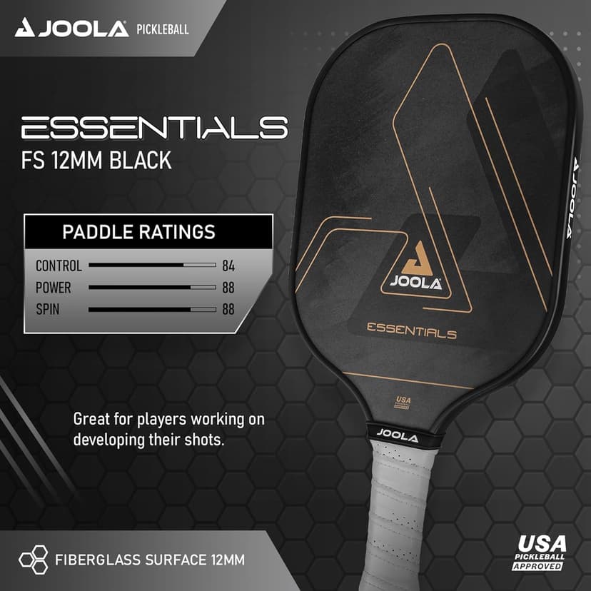 JOOLA Stratos or Essentials Pickleball Paddle – Reinforced Fiberglass Surface, Honeycomb Polypropylene Core, USAPA Approved, Durable & Beginner-Friendly Pickleball Racket with Comfortable Grip