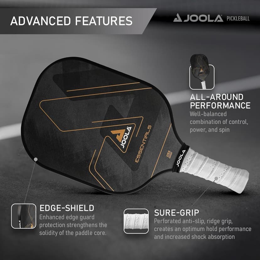 JOOLA Stratos or Essentials Pickleball Paddle – Reinforced Fiberglass Surface, Honeycomb Polypropylene Core, USAPA Approved, Durable & Beginner-Friendly Pickleball Racket with Comfortable Grip