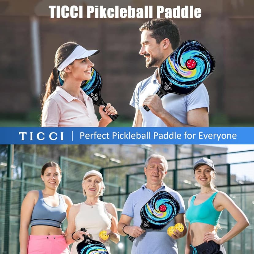 T TICCI Pickleball Paddles Set of 2, USAPA Approved Fiberglass Pickle Ball Paddles with 4 Pickleballs, Lightweight Rackets for Adults & Kids, Includes Carry Bag & Net Bag for Men, Women, Beginners,