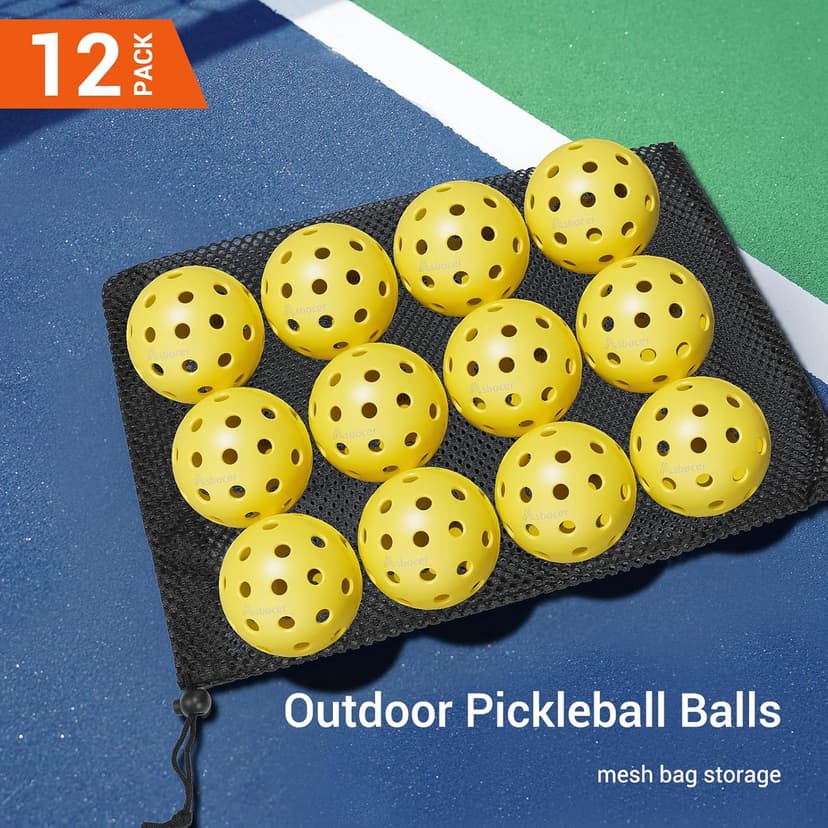 USAPA Approved Outdoor Yellow 40-Hole Pickleballs, 12-Pack in Mesh Bag with High Elasticity