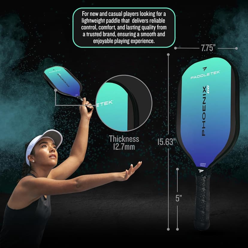 Paddletek Phoenix G6 Pickleball Paddle | Professional Pickleball Paddles with Honeycomb Core, Polycarbonate Surface, Graphite PolyCore & High Tack Performance Grip | USAPA Approved