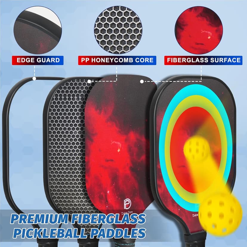 DULCE DOM Pickleball Paddles Set of 2/4 - USAPA Approved, Fiberglass Surface Pickleball Racket with 4 Indoor Outdoor Pickleball Balls and Pickleball Bag, Ideal Training Equipment Gift for Men & Women