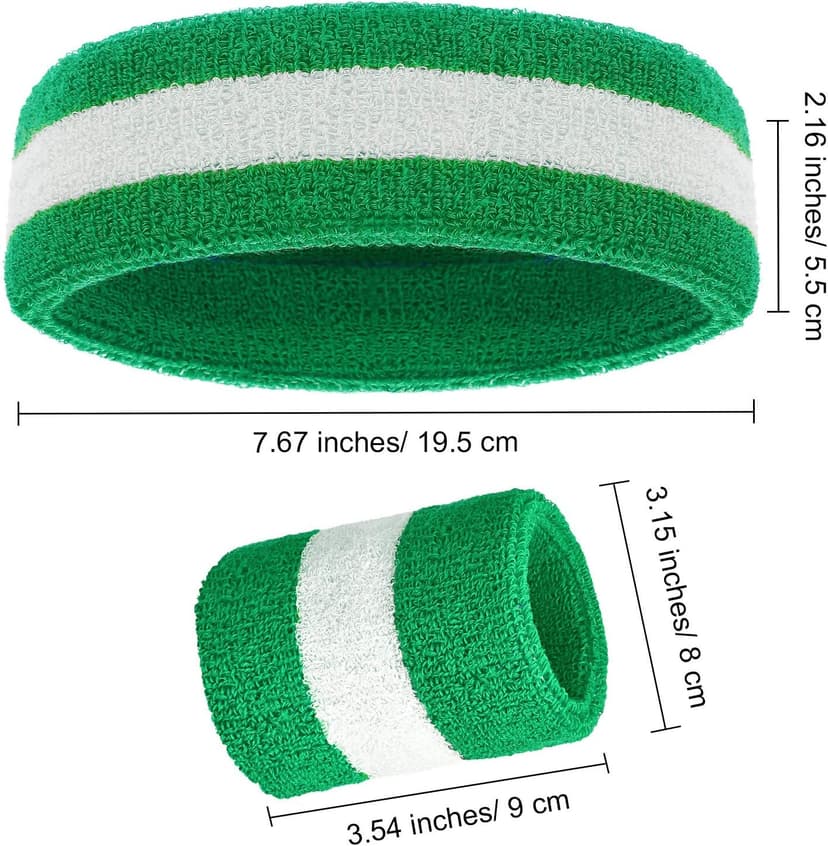 Bememo 6 Pcs Neon Striped Sports Sweatbands Set Include 2 Headbands, 4 Wristbands Terry Cloth Athletic Bands for Men, Women, Gym, Sports, Lgbt Pride Parade