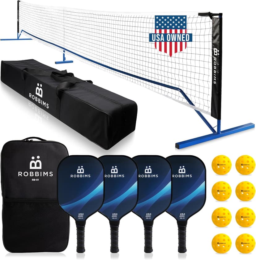 Portable Pickleball Set with Net | 4 USAPA Approved Graphite Paddles, Duffle Bag, Regulation Size Pickleball Net System, Assembly Manual, 8 Outdoor Pickleball Balls and Carry Bag