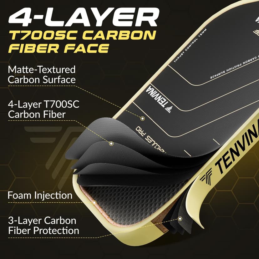 TENVINA Pickleball Paddles, Thermoforming 4-Layer T700SC Friction Carbon Fiber Pickleball Paddle, Professional Pickleball Paddle USAPA Approved with Strong Power and Spin for Athletes