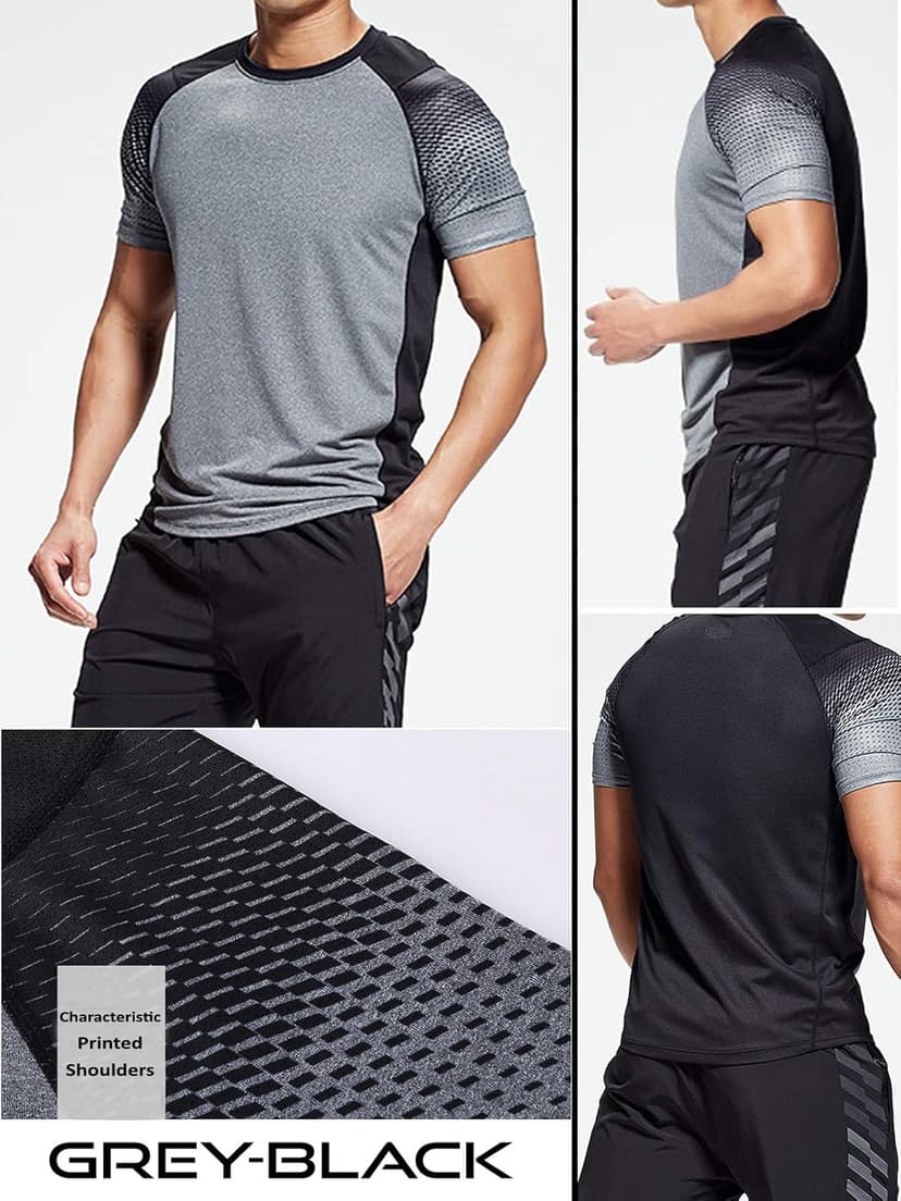 5 Pack Men’s Active Quick Dry Crew Neck T Shirts | Athletic Running Gym Workout Short Sleeve Tee Tops Bulk