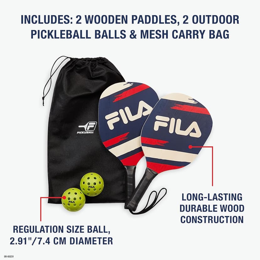 FILA Accessories Pickleball Paddles Set of 2 - Includes 2 Pickleball Rackets, 2 Outdoor Pickleball Balls, Pickleball Racket Game Equipment Mesh Bag