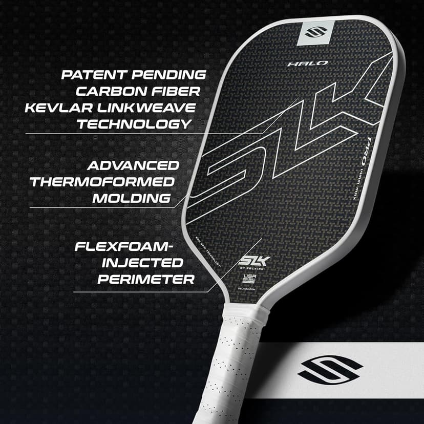 Selkirk Sport SLK Halo Raw Carbon Fiber Pickleball Paddle | Designed in The USA | Choose from The T700 Raw Carbon Fiber Power, The 18k Ultraweave Control, or The Kevlar Linkweave Thermoformed Pro