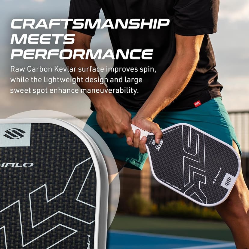 Selkirk Sport SLK Halo Raw Carbon Fiber Pickleball Paddle | Designed in The USA | Choose from The T700 Raw Carbon Fiber Power, The 18k Ultraweave Control, or The Kevlar Linkweave Thermoformed Pro