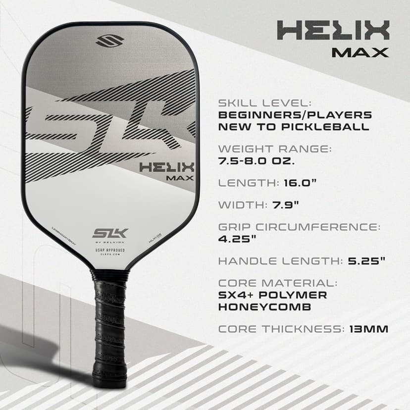 SLK Helix Pro Pickleball Paddle | Carbon Fiber & Fiberglass Hybrid Face | Thermoformed Carbon Fiber Core | Unmatched Control