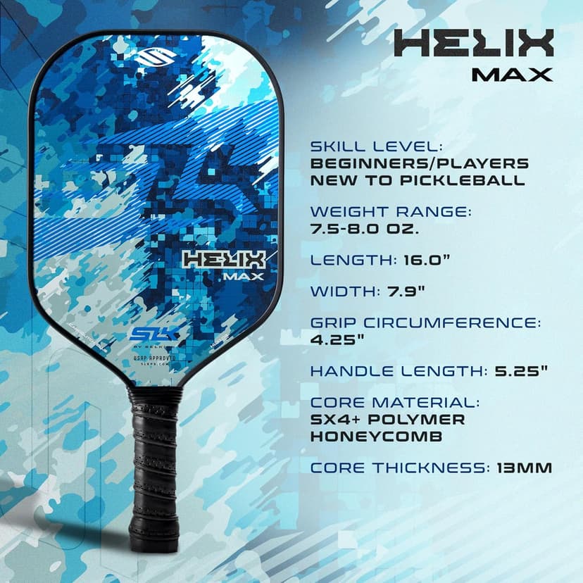 SLK Helix Pro Pickleball Paddle | Carbon Fiber & Fiberglass Hybrid Face | Thermoformed Carbon Fiber Core | Unmatched Control