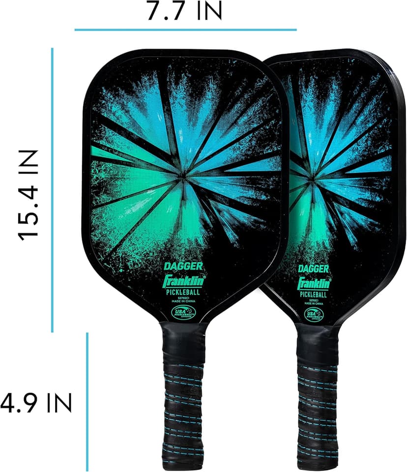 Franklin Sports Pickleball Paddle and Ball Set - (2) Dagger Fiberglass Rackets + (4) X-40 Balls - USA Pickleball (USAPA) Approved - 2 Player Set