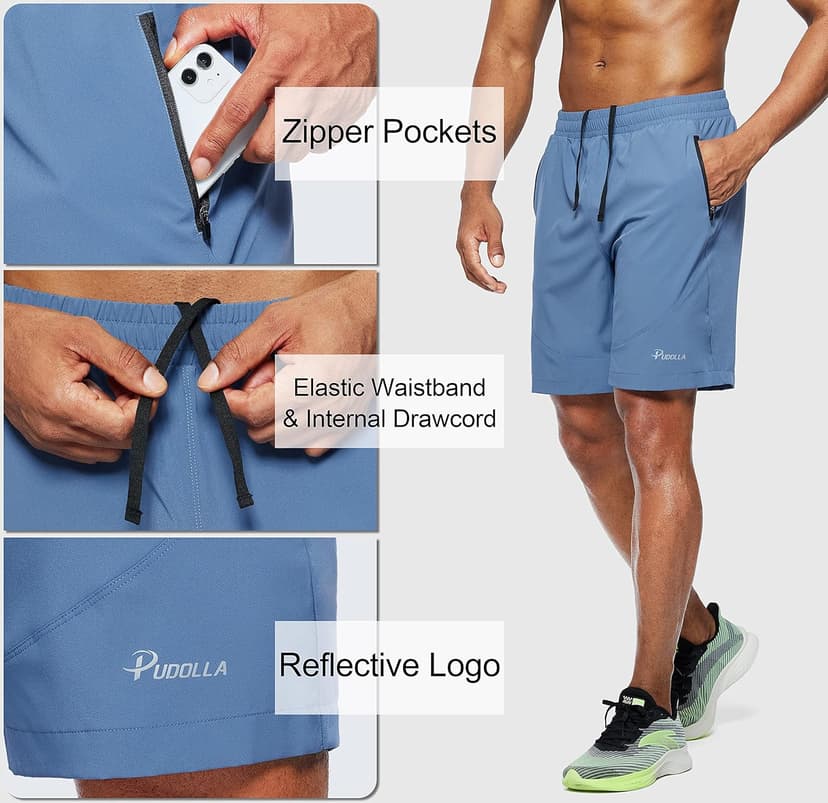 Pudolla Men's Workout Running Shorts 7"/5"/9" Lightweight Gym Athletic Shorts for Men with Zipper Pockets