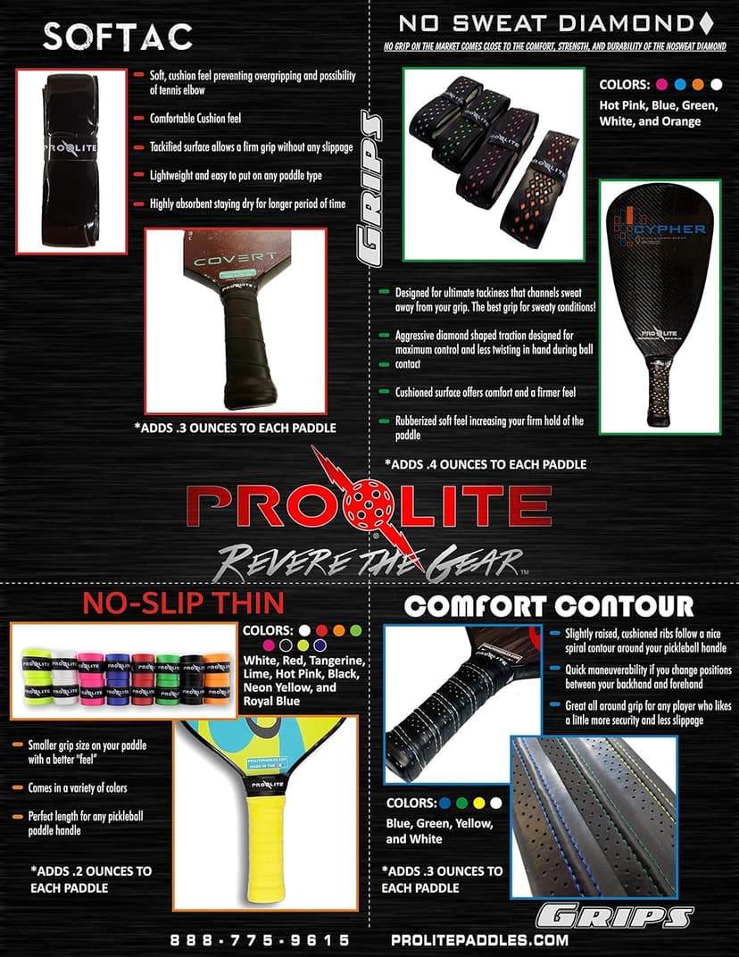 Prolite No-Sweat Diamond Grip for Pickleball Paddles, Racquetball, Squash, Platform Tennis, Badminton and More