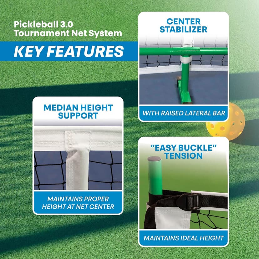 Pickleball 3.0 Tournament-Quality Net - Portable, Lightweight Steel Construction - Meets Tournament Regulation