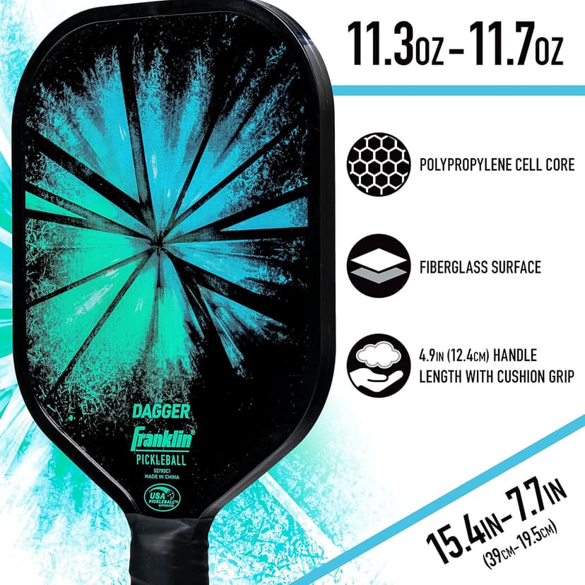 Franklin Sports Pickleball Paddle and Ball Set - (2) Dagger Fiberglass Rackets + (4) X-40 Balls - USA Pickleball (USAPA) Approved - 2 Player Set