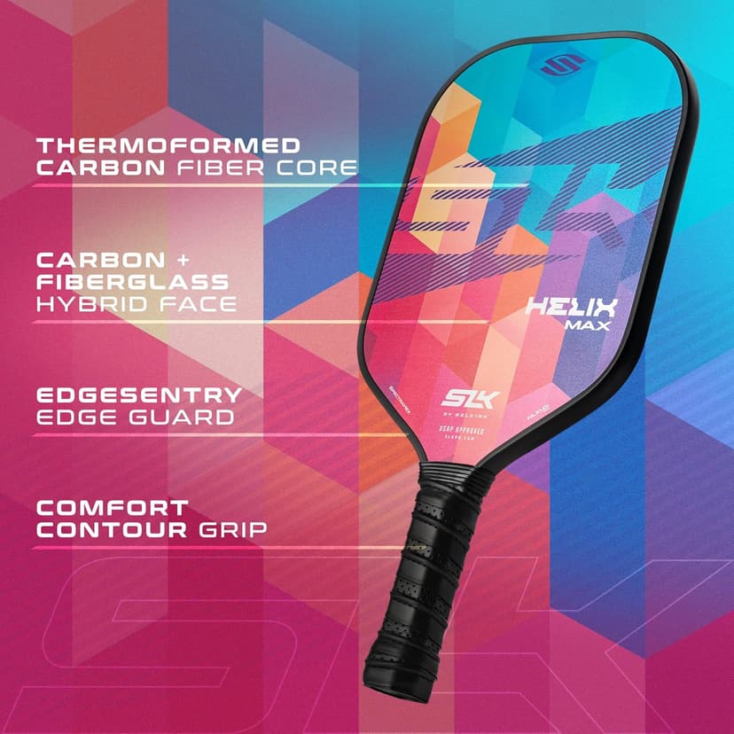 SLK Helix Pro Pickleball Paddle | Carbon Fiber & Fiberglass Hybrid Face | Thermoformed Carbon Fiber Core | Unmatched Control