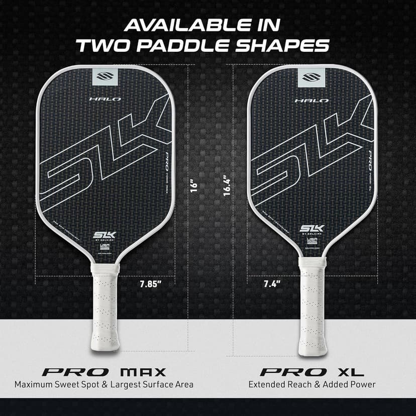 Selkirk Sport SLK Halo Raw Carbon Fiber Pickleball Paddle | Designed in The USA | Choose from The T700 Raw Carbon Fiber Power, The 18k Ultraweave Control, or The Kevlar Linkweave Thermoformed Pro