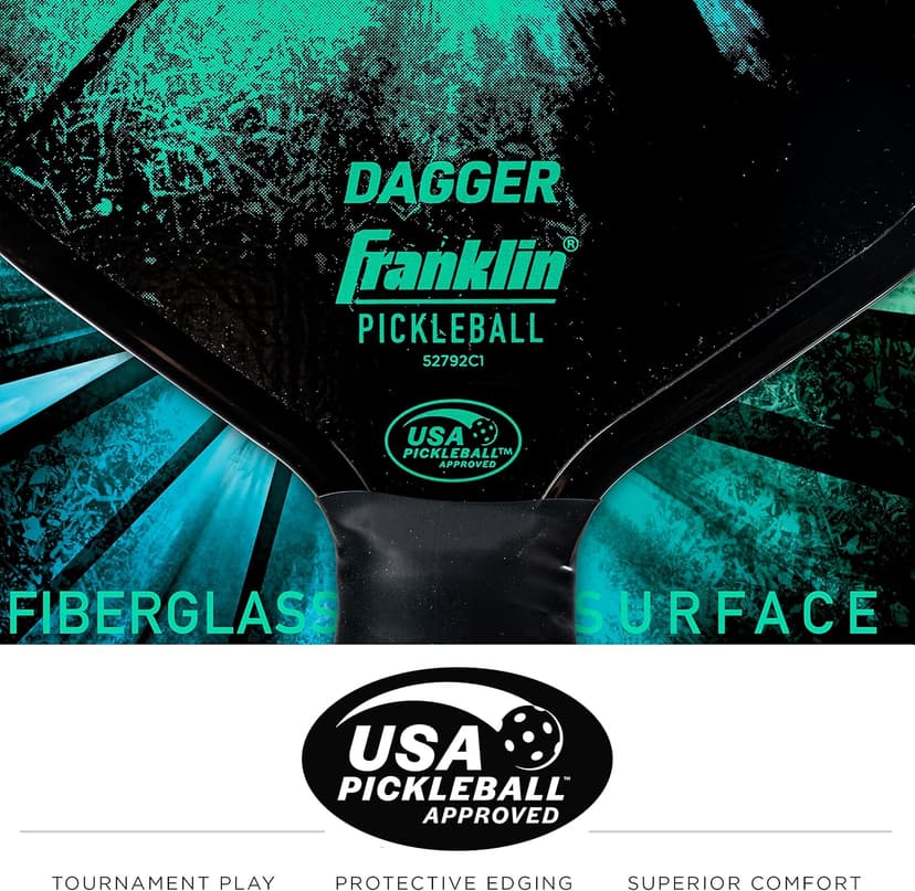 Franklin Sports Pickleball Paddle and Ball Set - (2) Dagger Fiberglass Rackets + (4) X-40 Balls - USA Pickleball (USAPA) Approved - 2 Player Set