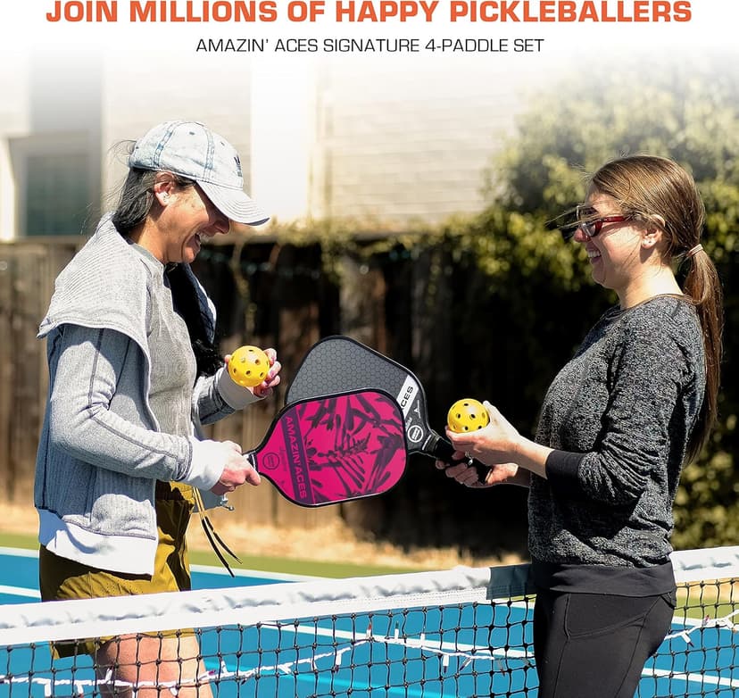 Amazin' Aces Graphite Pickleball Paddles Set - Single, 2 or 4 Paddles, Honeycomb Polymer Core with Comfy Cushion Grip - Varying Accessories Including Pickleballs, Pickleball Bag & Paddle Cover