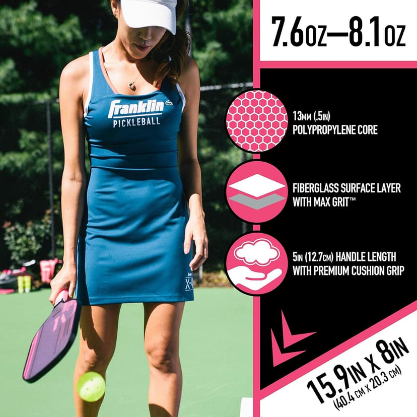 Franklin Sports Pro Pickleball Paddles - Christine McGrath Pro Player Tournament Pickleball Paddles - Polypropylene Paddle with Max Grit Surface - USA Pickleball (USAPA) Approved - 13mm + 16mm Cores