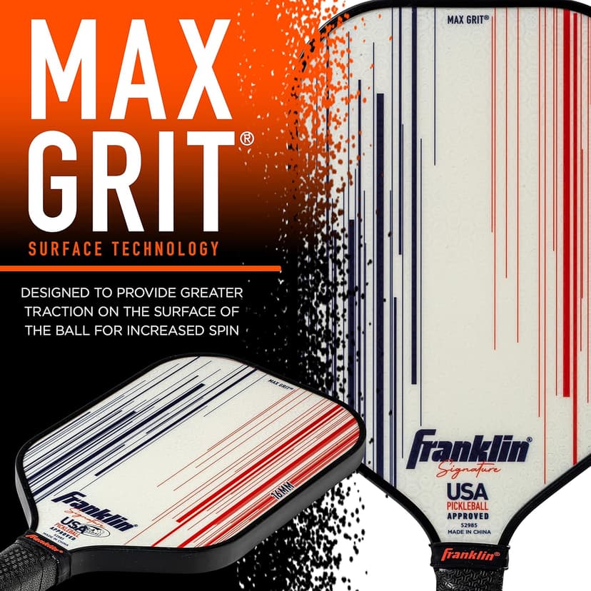 Franklin Sports Pro Pickleball Paddles - Signature Series Pro Pickleball Paddle with MaxGrit Surface - USA Pickleball (USAPA) Approved Tournament Pickleball Paddles - 13mm + 16mm Polypropylene Cores
