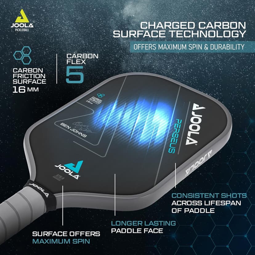 JOOLA Ben Johns Perseus Pickleball Paddle with Charged Surface Technology for Increased Power & Feel - Fully Encased Carbon Fiber w/Larger Sweet Spot - USAPA Approved