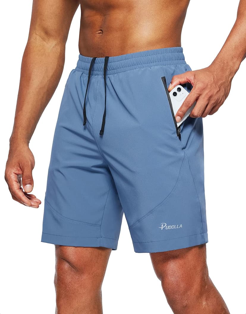 Pudolla Men's Workout Running Shorts 7"/5"/9" Lightweight Gym Athletic Shorts for Men with Zipper Pockets