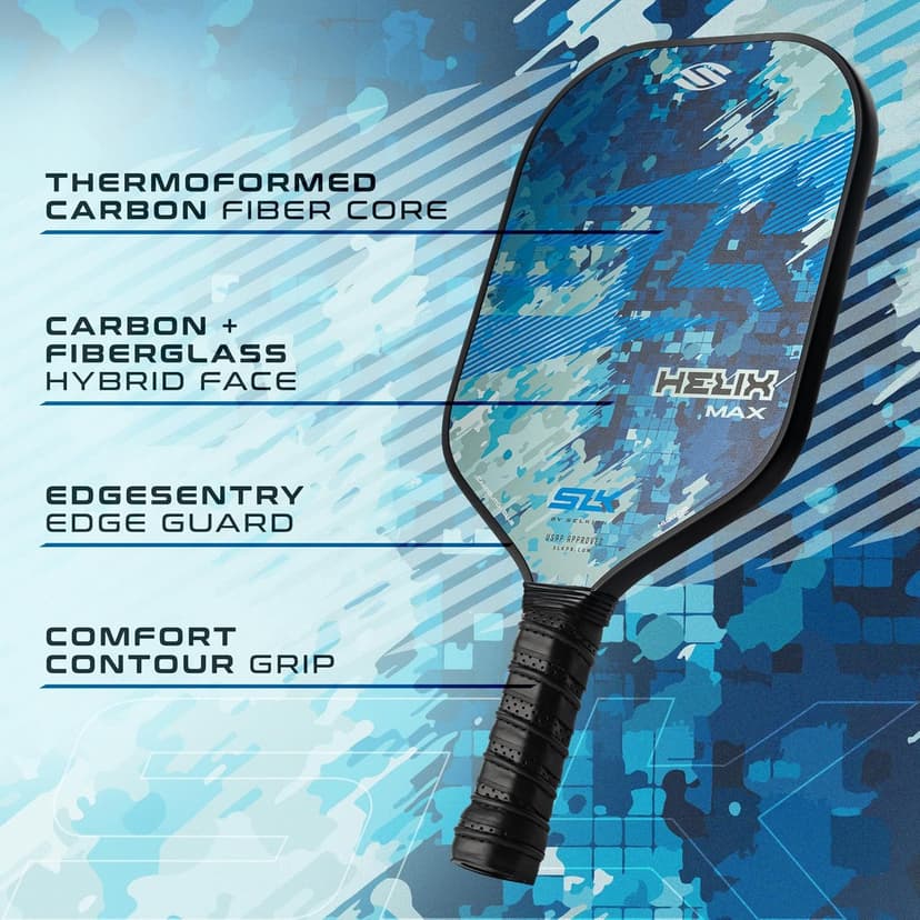 SLK Helix Pro Pickleball Paddle | Carbon Fiber & Fiberglass Hybrid Face | Thermoformed Carbon Fiber Core | Unmatched Control
