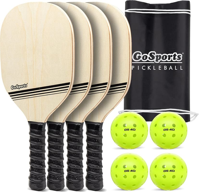 GoSports Pickleball Sets - Classic, Retro, Steel Blue, or Yellow - Includes 4 Paddles, 4 Regulation Pickleballs and Carry Case