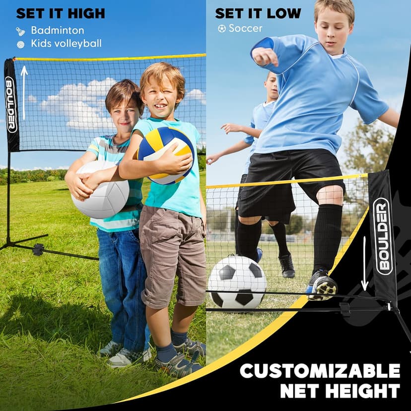 Boulder Portable Badminton Pickleball Net - Foldable/Extendable Poles for Multiple Sports Heights (UP to 5 ft) - Ideal for Tennis, Pickleball, Soccer Tennis - Easy Setup