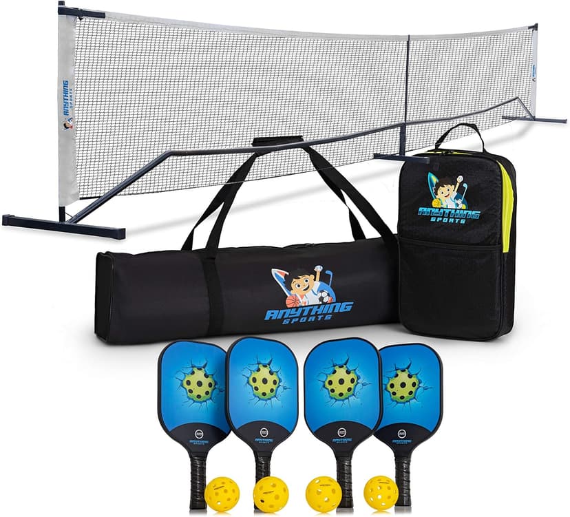 3 in 1 Pickleball Net, 4 Carbon Fiber Paddles and 4 Balls. Complete Regulation Size Portable Pickleball Net Bundle Set for Outdoors or Indoors. With 4 USAPA Approved Carbon Fiber Paddles and 4 Balls