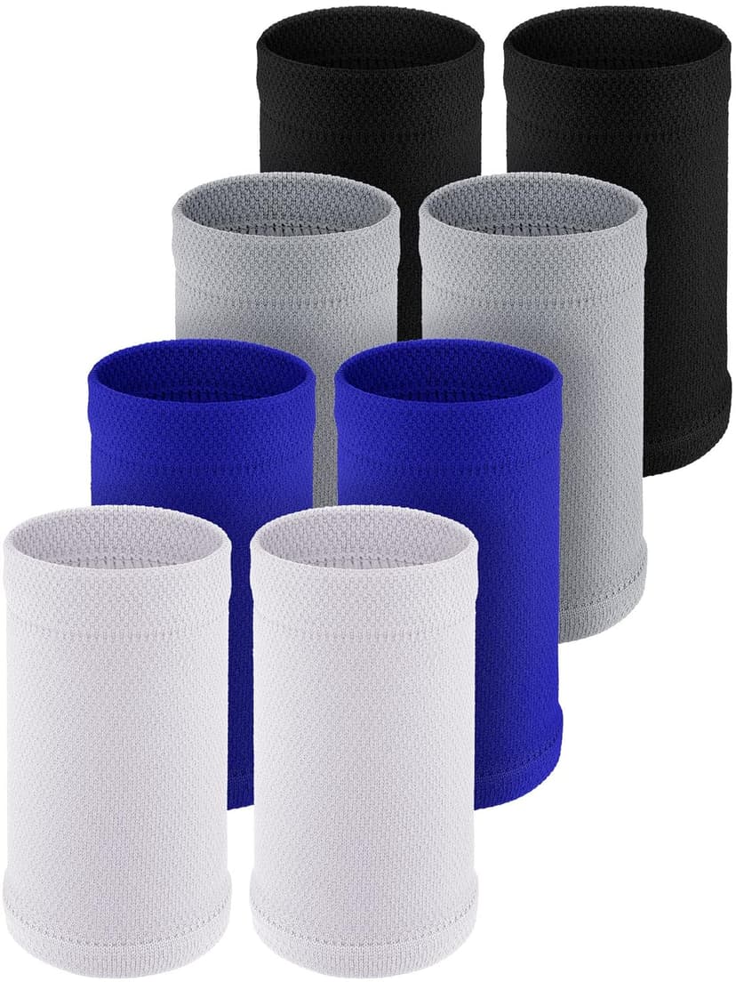 Newcotte 4 Pairs Compression Wrist Support Brace for Men and Women - Breathable Thin Bands for Sports, Improve Circulation, Relieve Pain (Black, White, Gray, Small)