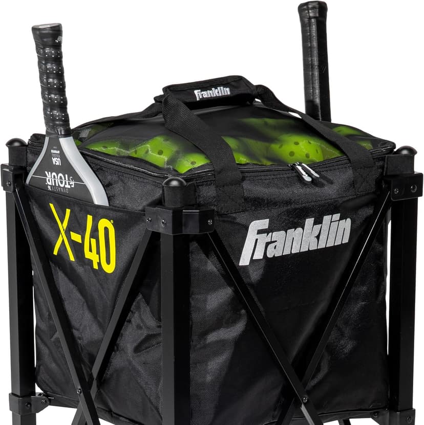 Franklin Sports Portable Pickleball Hopper + Carry Bag - (100) Ball Pickleball Caddy + Travel Basket with Wheels - Easy Storage + Transportation to Court - Easy Assembly + Durable Construction