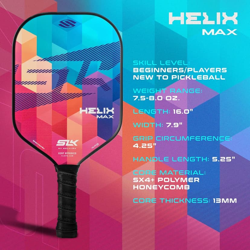 SLK Helix Pro Pickleball Paddle | Carbon Fiber & Fiberglass Hybrid Face | Thermoformed Carbon Fiber Core | Unmatched Control