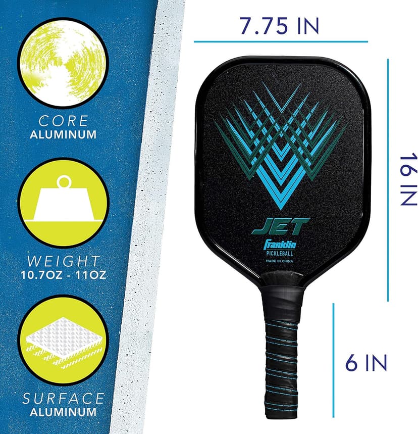 Franklin Sports Pickleball Paddle - Titus + Jet Aluminum Plated Paddles - USA Pickleball (USAPA) Approved Paddle