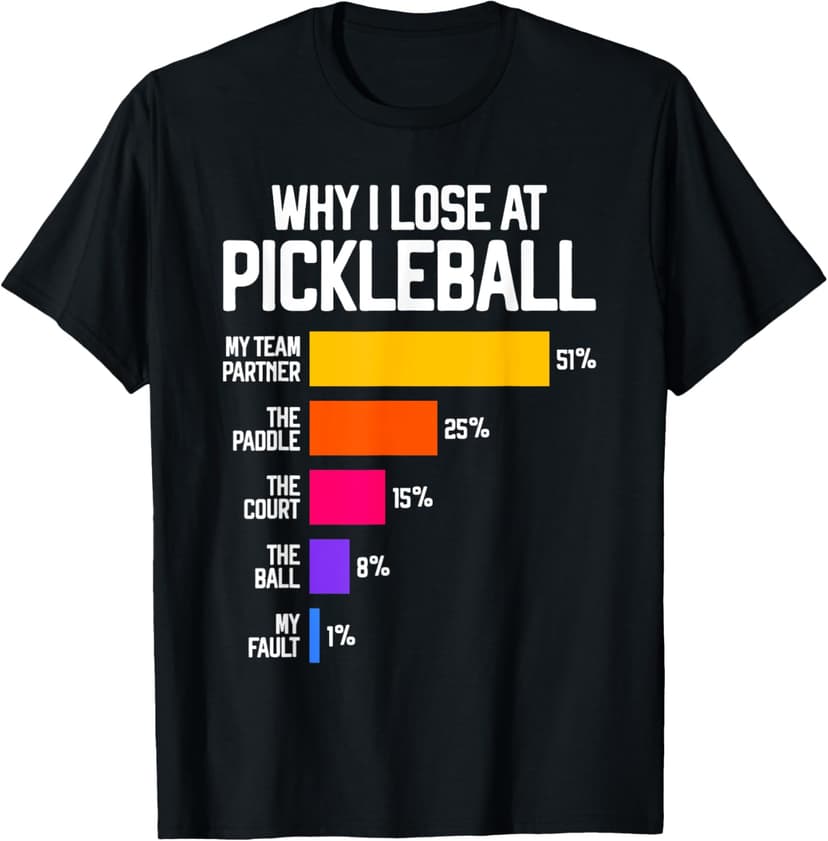Funny Pickleball Humor T-Shirt: Why I Lose - Black, Classic Fit, Crew Neck, Short Sleeve